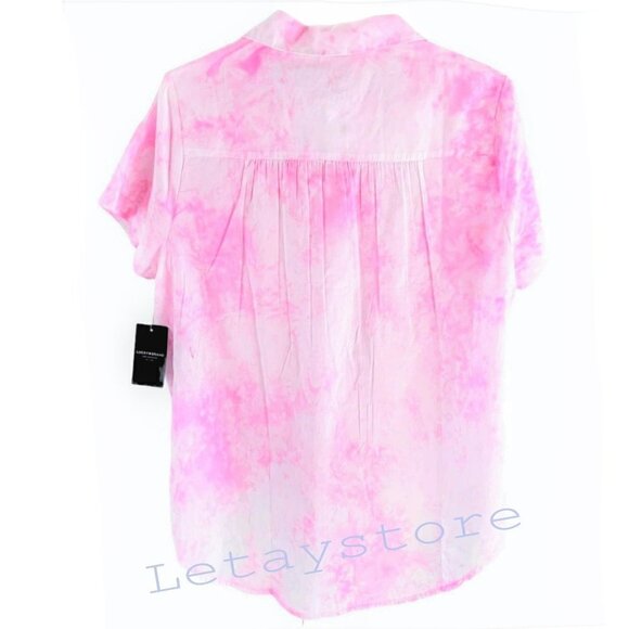 NWT Lucky Brand Tie-Dye Tie-Front Cotton Button Down Shirt - Picture 5 of 5